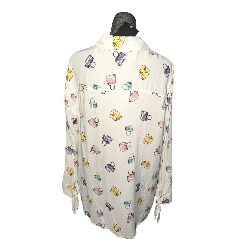Como Black NWT Women's XL Purse Handbag Print White Shirt Tie 3/4 Sleeve Blouse - Picture 2 of 12